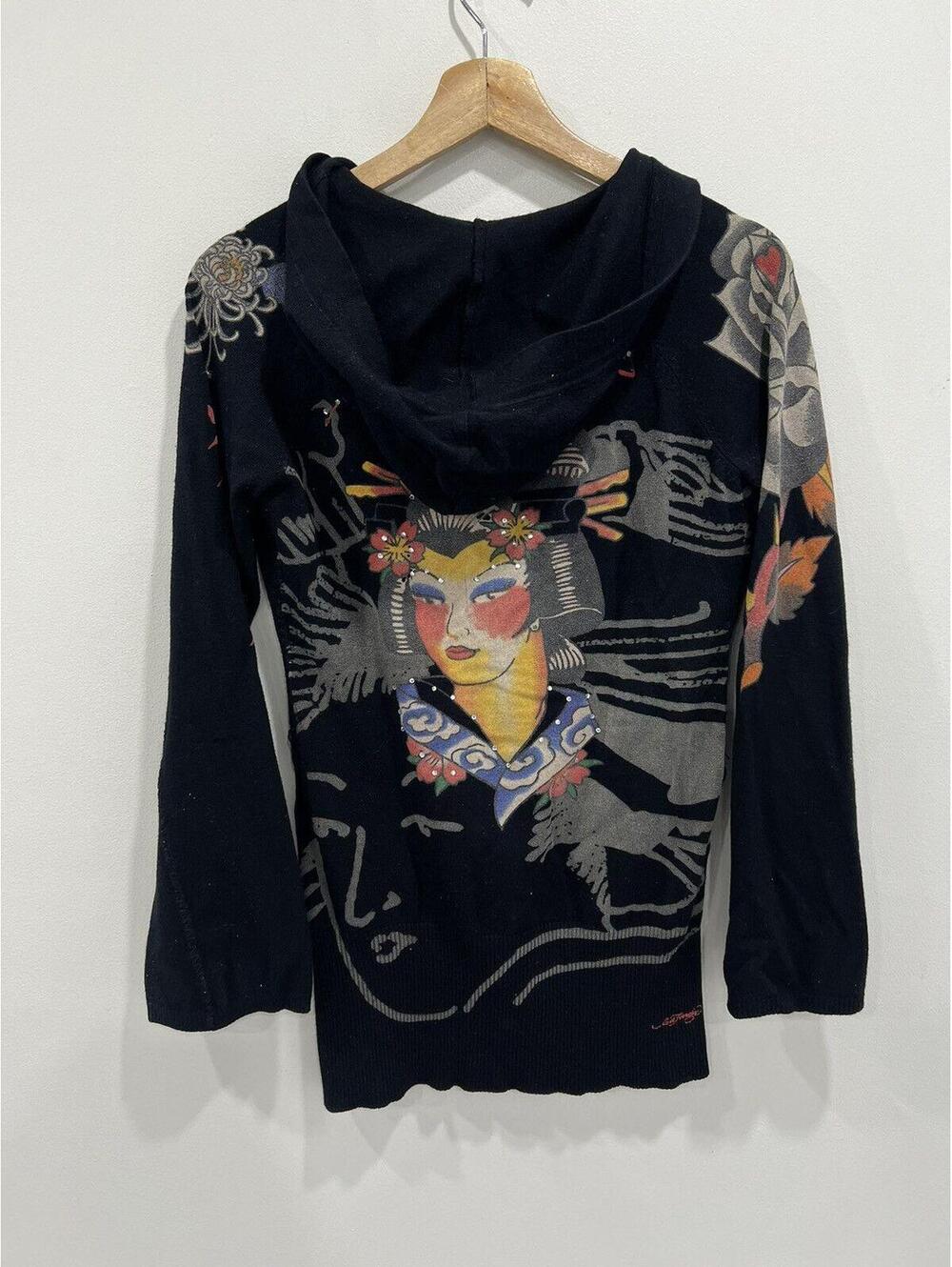 Vtg Y2K Women Ed Hardy Hoodie Sweater knit shirt dress skirt